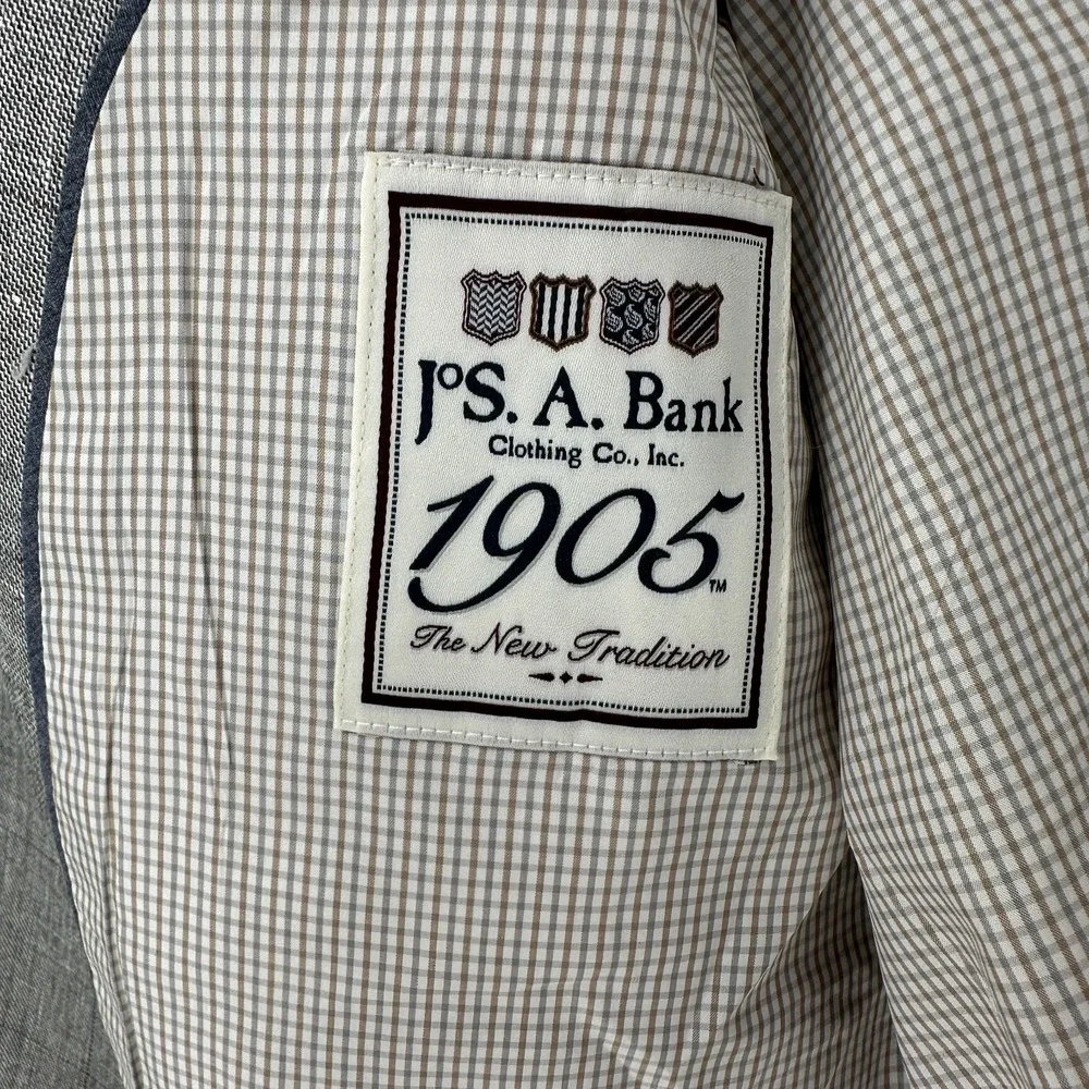 Jos. A. Bank Mens Sports Coat Linen‎ Wool Blazer Jacket Size 44L Grey Windowpane